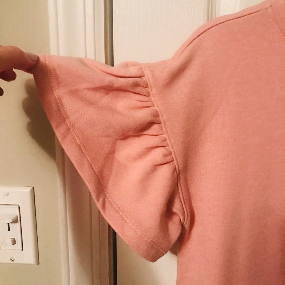 NWT Loft pink sweatshirt dress with flounce trim sleeves and hemline - Picture 6 of 9